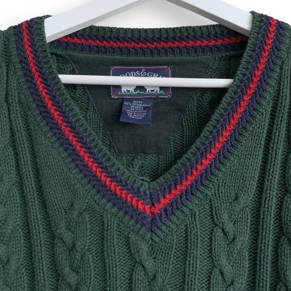 Vintage Sweater M Cable Knit Chunky 90s Grandpa V Neck Pullover - Picture 3 of 7